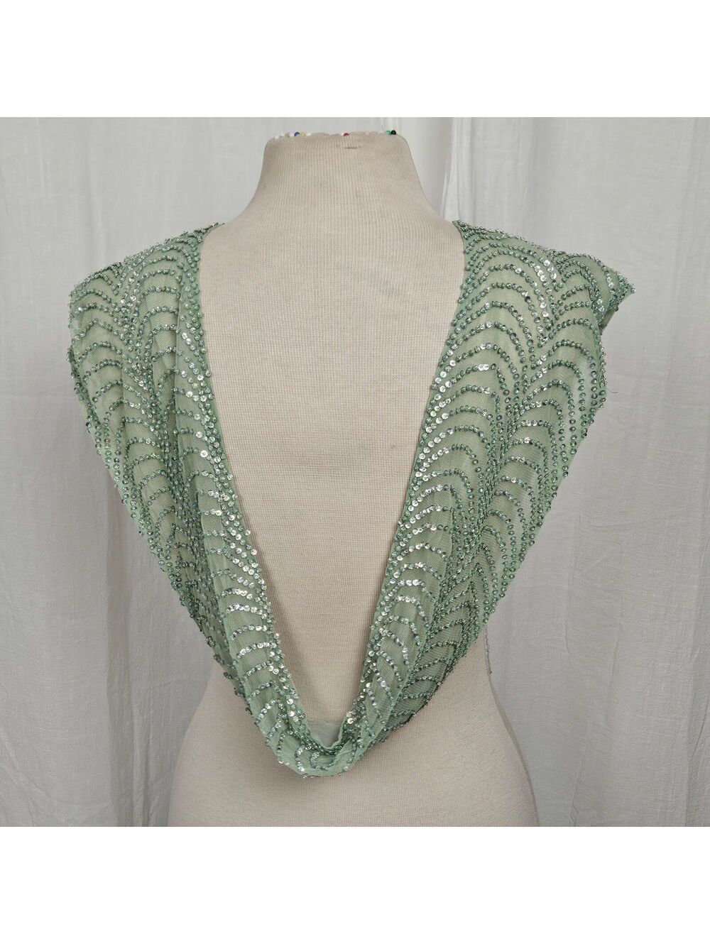Vintage Lulu Guinness Beaded & Sequin on Silk & Mesh Seafoam Green Scarf - Picture 3 of 7